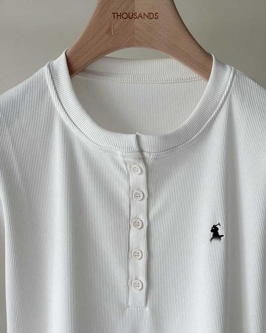 单品包邮现货 THS-限时 女士 RL马球 经典半开襟坑条罗纹长袖打底衫长袖T恤 2色 BH2626 商品图4