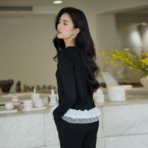 奢姿大码女装2025秋季时尚减龄蕾丝拼接针织衫胖妹妹气质圆领上衣9953153631 商品图3