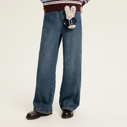 笛莎Deesha青少年女童裤子2025冬季女童加绒复合老爹裤 商品图1