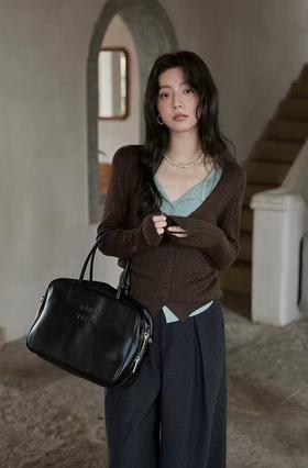 薄荷生巧中古拧花假两件针织衫开衫