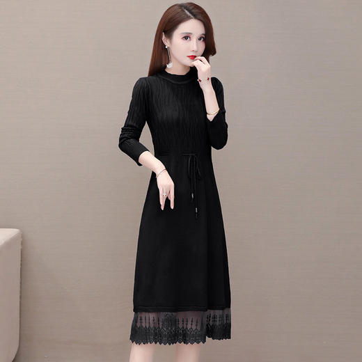 QYM 5CSF232-Y弹力毛线针织蕾丝网纱拼结连衣裙 商品图3