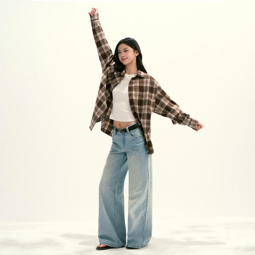 Ariseism 美式复古设计感宽松大格子衬衫女秋季新款长袖上衣 商品图2