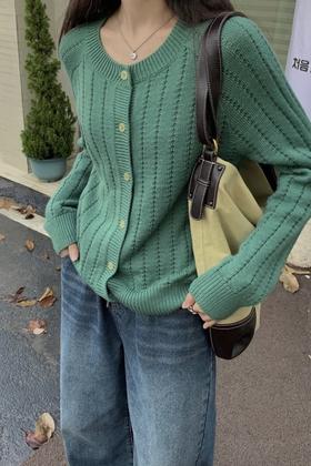 LNNNS 韩版宽松慵懒森林绿针织外套 17154