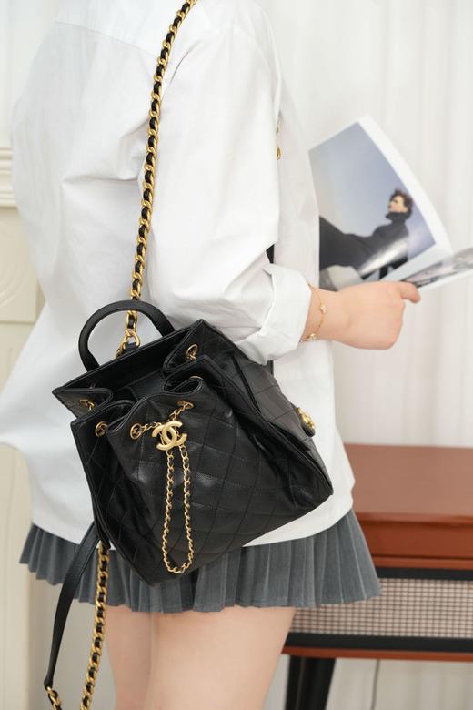 香奈儿  25B 系列 双肩𝐁𝐚𝐠 黑金 中号（LZ） 商品图3
