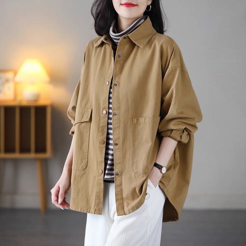 百媚生 斜纹外套女文艺宽松大码显瘦休闲百塔风衣9355