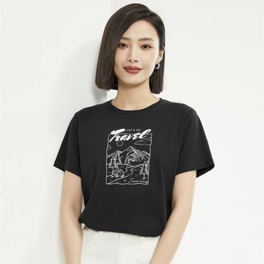 佐丹奴女装棉质针织旅行日记印花圆领短袖T恤13394202 商品图5
