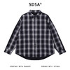 M5255SDSA秋冬新款痞帅男装美式拼接撞色格纹翻领长袖衬衫字母印花百搭 商品缩略图1