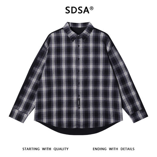 M5255SDSA秋冬新款痞帅男装美式拼接撞色格纹翻领长袖衬衫字母印花百搭 商品图1