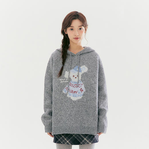 笛莎Deesha青少年女童毛衣2025冬季女童连帽大图案毛衣 商品图3