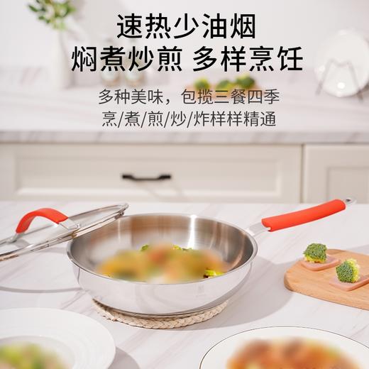 莱德斯26cm单柄煎锅  304不锈钢无涂层家用煎炒一体丝带锅具 商品图5