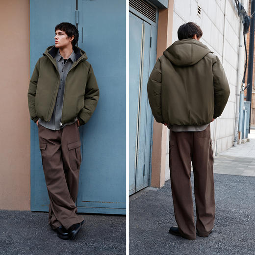 森马羽绒服男无缝极简茧型廓形外套防风三防冬装2025新款连帽上衣 商品图4