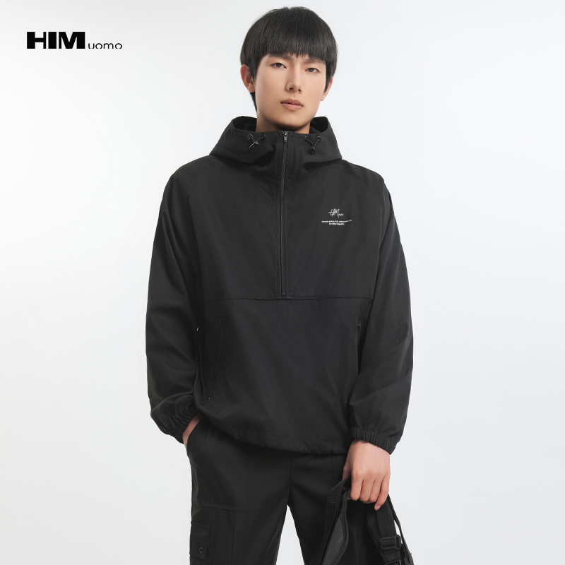 HIM漢崇 拉链半开襟夹克男轻薄休闲宽松连帽运动外套 2025秋季