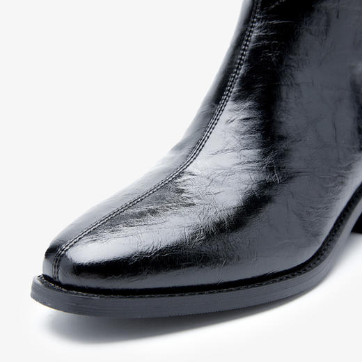 西遇尖头短靴女新款秋冬法式复古西部牛仔靴子V口粗跟瘦瘦靴V2057169 商品图5