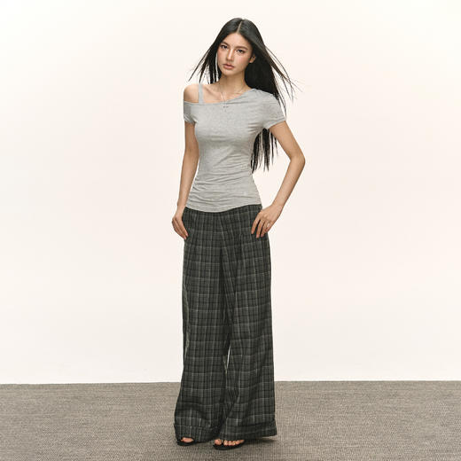 Ariseism 美式复古设计感宽松深色格子裤女秋季新款长裤子 商品图4