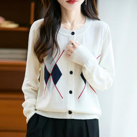 纤束马精纺羊毛菱格圆领开衫 NG-070