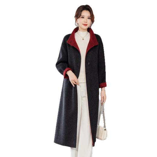 TC 236061双面双色立领双面羊毛呢大衣韩系长款加厚保暖宽松外套 商品图4