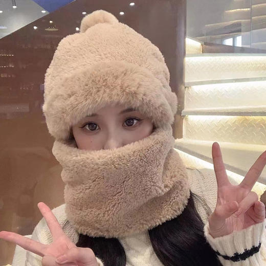 【加绒保暖！抵御寒冷】帽子女冬季新款包头帽户外骑行护耳防寒可爱毛绒帽围巾口罩一体帽。rb 商品图1