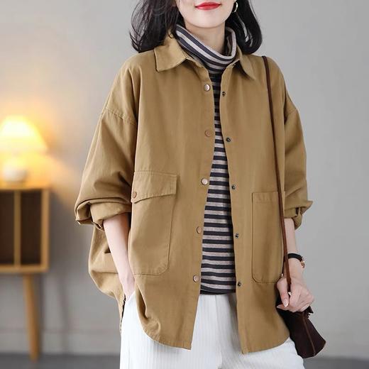 百媚生 斜纹外套女文艺宽松大码显瘦休闲百塔风衣9355 商品图1