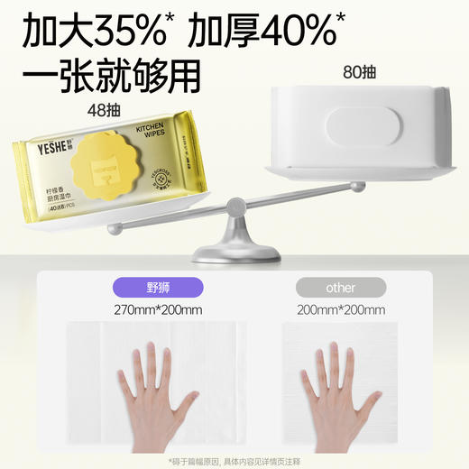 野狮厨房湿巾，低泡沫配方，加大加厚，去污去油渍，48抽/包 商品图1