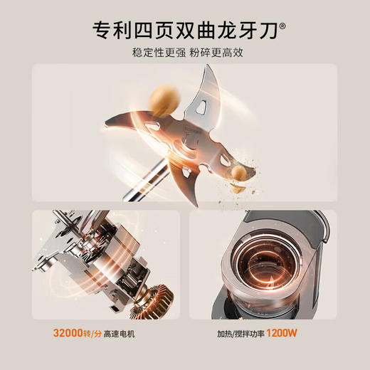 九阳 免手洗破壁机 轻音豆浆机 摩卡棕Y1（不带干磨杯）【HSZQ20.0】 商品图3