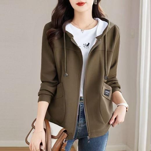 新款大码宽松中长款连帽外套春秋季时尚洋气中年妈妈女士百搭上衣 商品图2