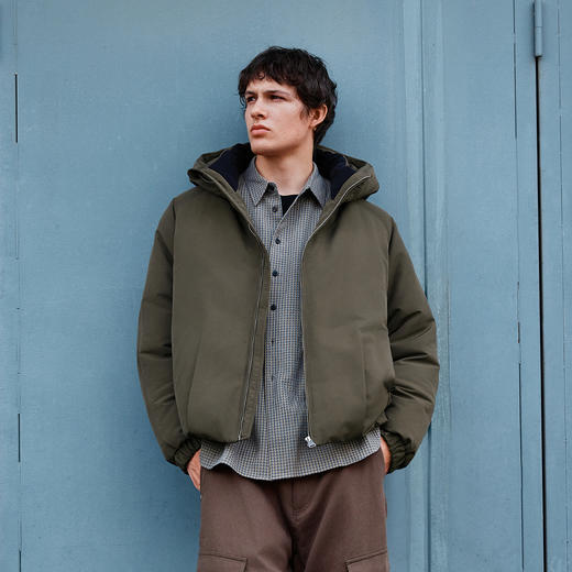 森马羽绒服男无缝极简茧型廓形外套防风三防冬装2025新款连帽上衣 商品图2