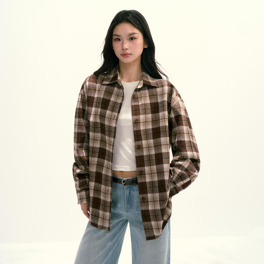 Ariseism 美式复古设计感宽松大格子衬衫女秋季新款长袖上衣 商品图0