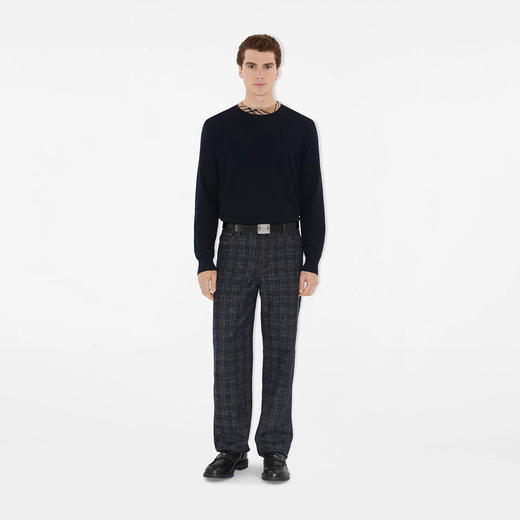 BURBERRY 巴宝莉 男士格纹饰边针织羊毛衫 黑色 8112148 A1189 商品图1