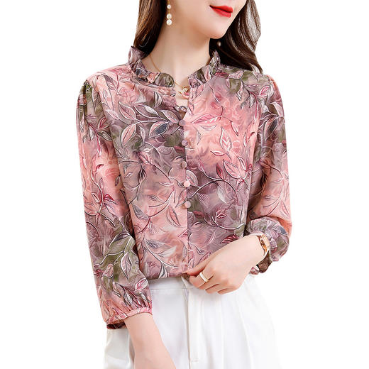新中式国风印花，木耳领衬衫时髦上衣KQL-E324N9068 商品图4