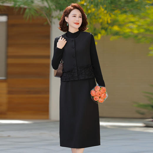 FW 219妈妈秋装端庄大气套装洋气妈妈马甲上衣半身裙子 商品图2