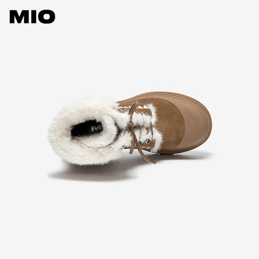 MIO米奥毛毛马丁靴厚底粗跟加绒保暖时装靴绑带女靴M256666818 商品图3