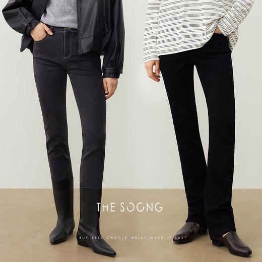 THESOONG|黑长直靴裤|12.6安洗水加软中腰拉链黑色弹力牛仔裤HBNZ3520 商品图0