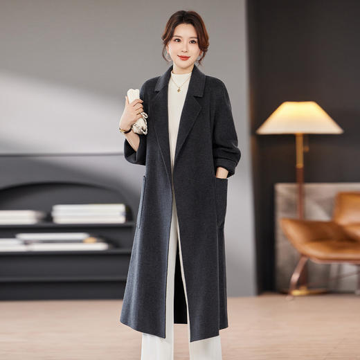 TC 236100双面羊毛大衣长款过膝枣红色呢子大衣 商品图3