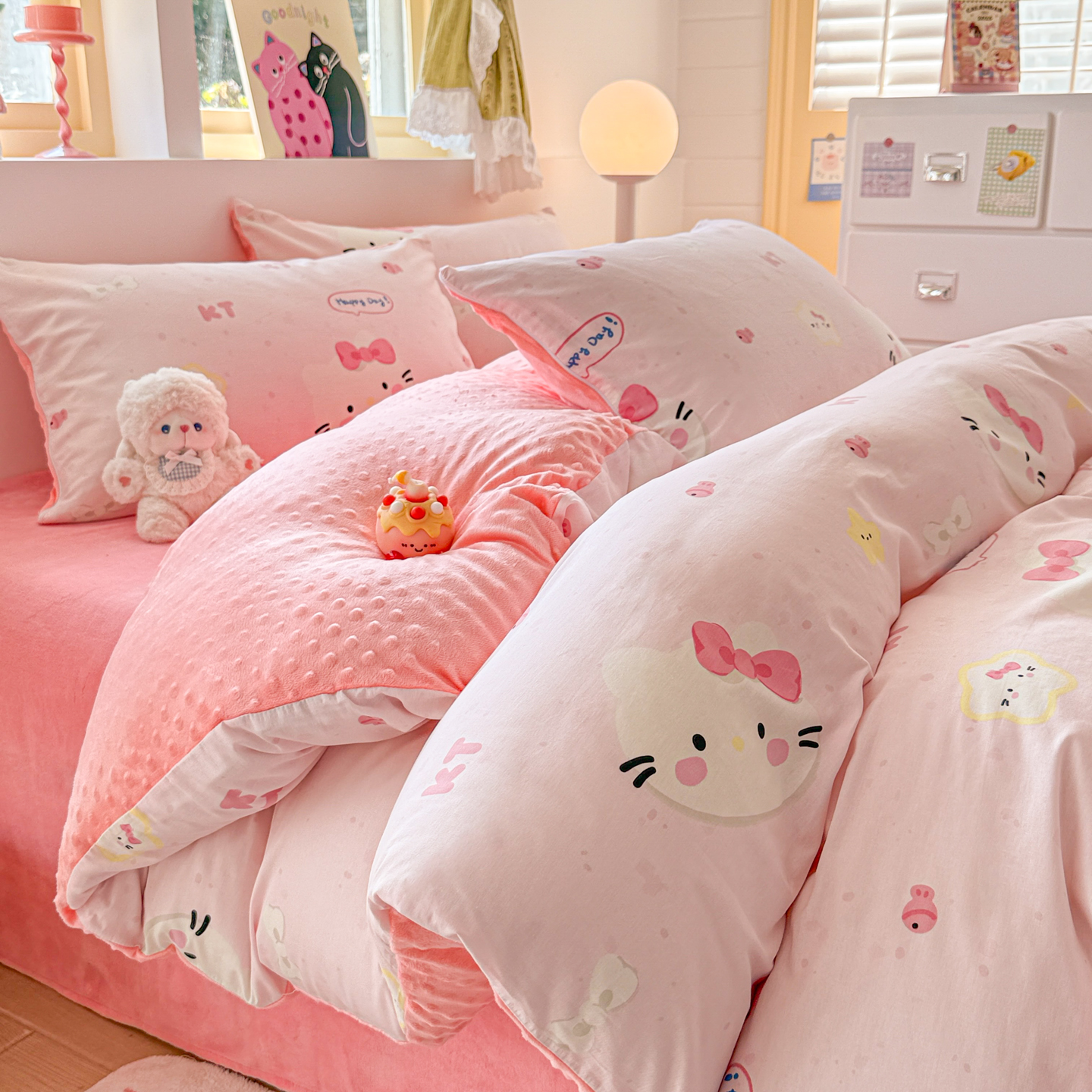 自然醒A全棉纯棉B牛奶豆豆绒床上四件套冬季珊瑚法兰绒面床单加绒被套三件套四件套床笠JY