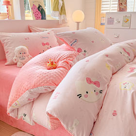 自然醒A全棉纯棉B牛奶豆豆绒床上四件套冬季珊瑚法兰绒面床单加绒被套三件套四件套床笠JY