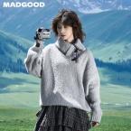 马得工地/MDGDMY13635/撞色大翻领超柔圈圈毛衣 商品图0