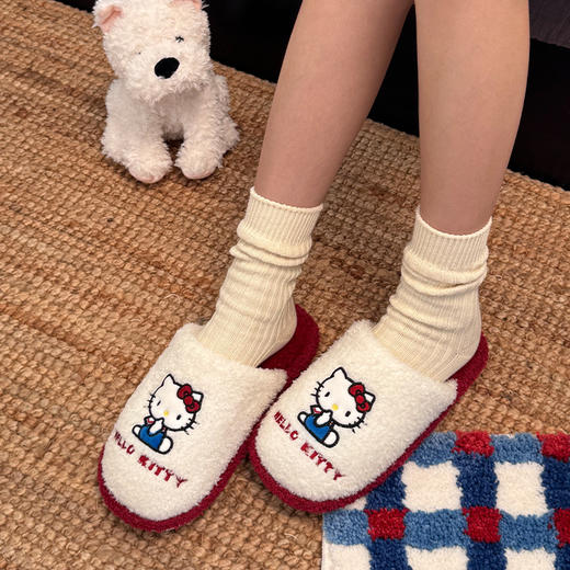 正版kitty！2025秋冬棉拖鞋女冬天室内家用防滑保暖加绒卡通三丽鸥毛毛拖鞋可外穿 商品图1