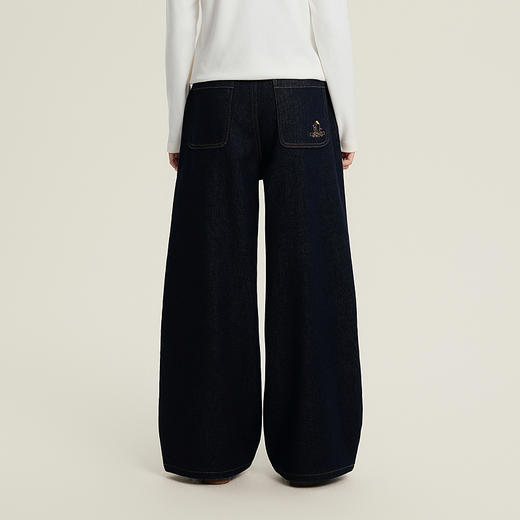 笛莎Deesha青少年女童裤子2025冬季女童显瘦高腰加绒牛仔阔腿裤 商品图4