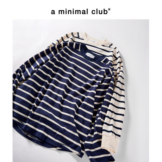 a minimal club简约正反不对称剪裁条纹长袖T恤竹节棉AM58TL01 商品图0