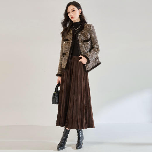 「高货sh」全新升级【铂金会员146/天猫199/差价53】(54617)洛诗琳气质丝绒褶皱半身裙2025秋季百搭松紧腰长款A字裙 商品图2