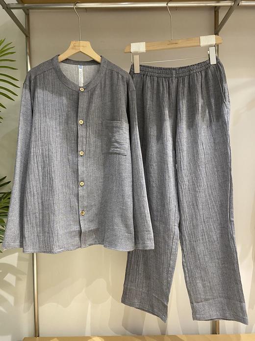 松植屋男款圆领棉麻长袖套装 商品图0