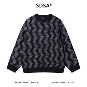 257111SDSA男士秋冬新款痞帅男装韩版撞色波浪线针织衫百搭潮流套头毛衣