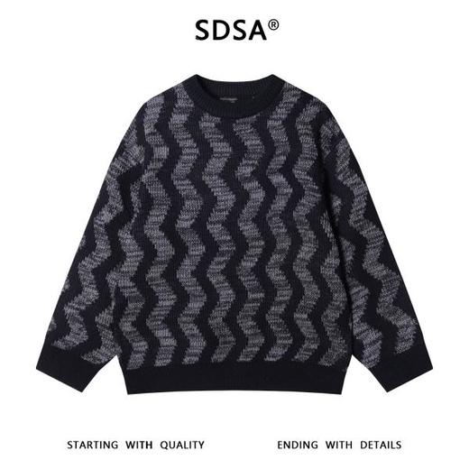 257111SDSA男士秋冬新款痞帅男装韩版撞色波浪线针织衫百搭潮流套头毛衣 商品图0