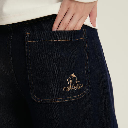 笛莎Deesha青少年女童裤子2025冬季女童显瘦高腰加绒牛仔阔腿裤 商品图2