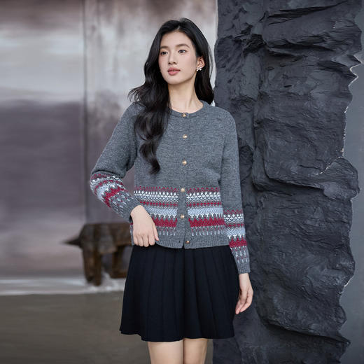 奢姿大码女装2025秋季减龄圆领针织开衫胖妹妹时尚简约百搭毛衣9553694235 商品图2