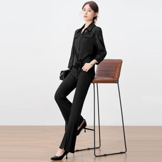 「自」全新升级【铂金会员146/天猫199/差价53】(63350)洛诗琳高级感通勤西装微喇裤2025秋季开叉高腰显瘦直筒裤 商品图3
