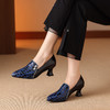 【预售5天】真皮中跟浅口单鞋女新款时尚尖头拼色中口一脚蹬皮鞋百搭妈妈鞋SY&h5010 商品缩略图2