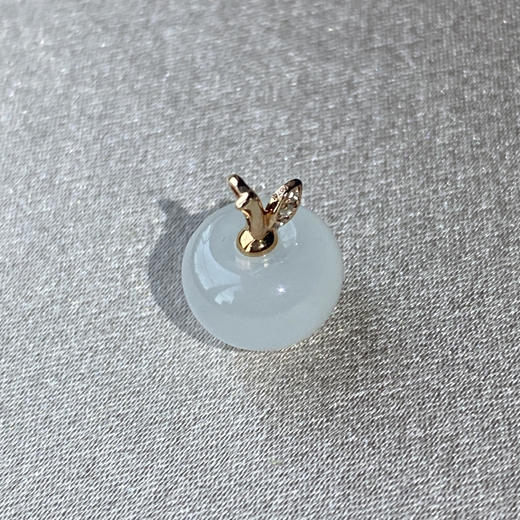 18K金和田玉（白玉）镶钻小苹果吊坠/苹果珠9*6mm 商品图1