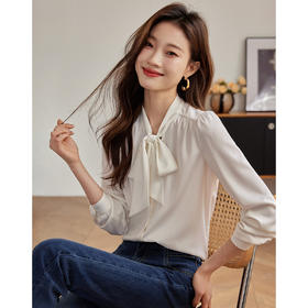 
【年终特卖】熙世界法式飘带蝴蝶结长袖衬衫女设计高级感抗皱OL衬衣2025秋新款