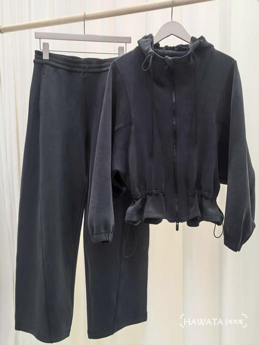 哈瓦塔（加绒）摩登砂洗休闲外套镰刀裤套装H350163 商品图8